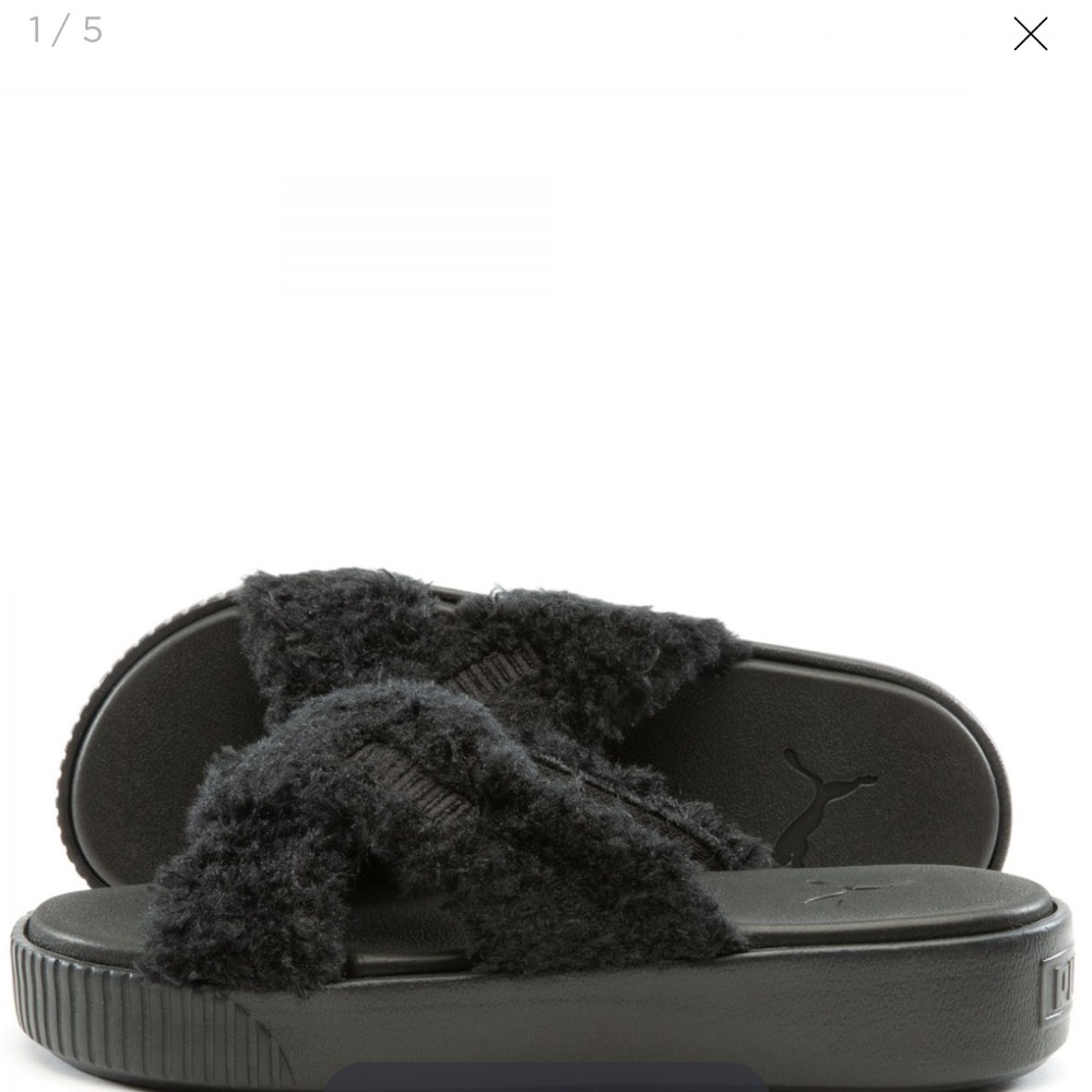 Puma Platform Fur Slide Sandals Black Size 9